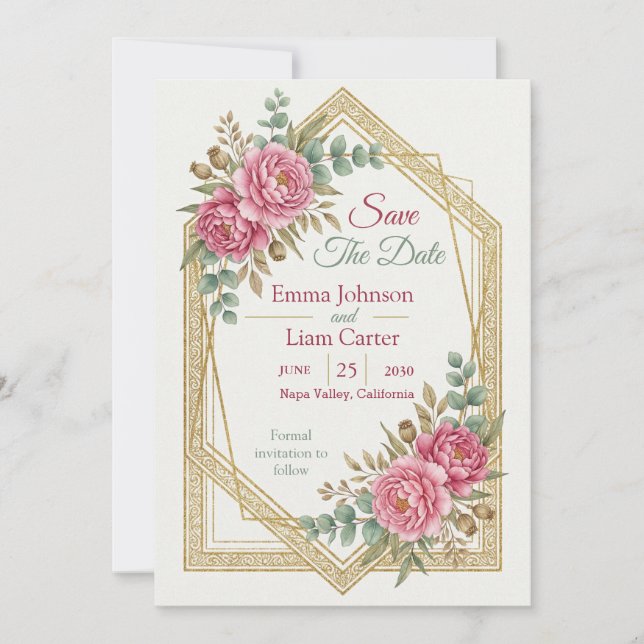 Elegant Blush Floral Save the Date Inbjudningar (Framsida)