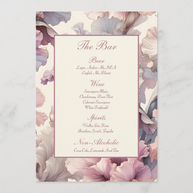 Elegant Blush Floral Stylish Chic Wedding Bar Menu Meny (Framsida)