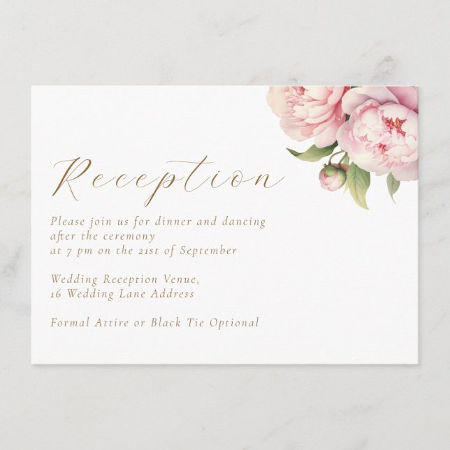 Elegant Blush Floral Watercolor Wedding Reception Tilläggskort (Framsida)