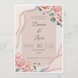 Elegant Blush Floral Wedding Invitation Template Inbjudningar