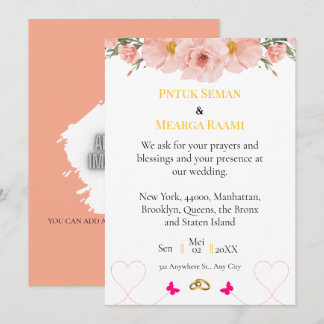 Elegant Blush Floral Wedding Invitation with Gold Inbjudningar