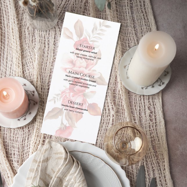 Elegant Blush Floral Wedding Menu Card Meny (Skapare uppladdad)