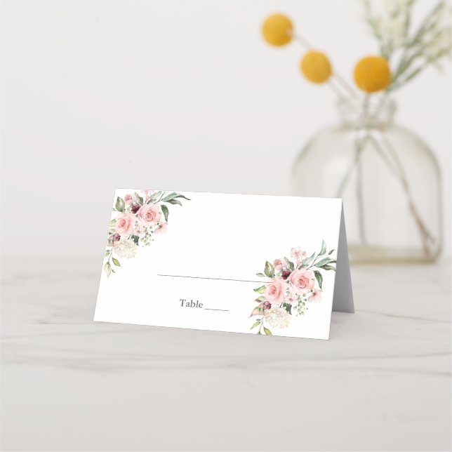 Elegant Blush Floral Wedding Place Cards Placeringskort (Framsida)