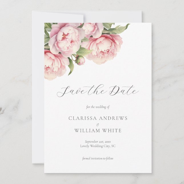 Elegant Blush Floral White Modern Wedding Spara Datumet (Framsida)