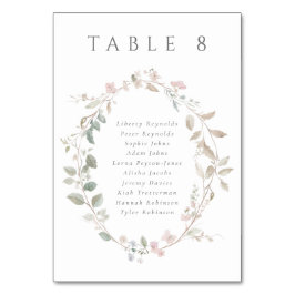 Elegant Blush Floral Wreath Wedding Seating Chart Bordsnummer