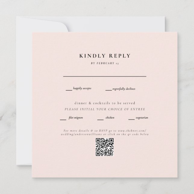 Elegant Blush Fyrkantig Bröllops QR-kod RSVP (Framsida)