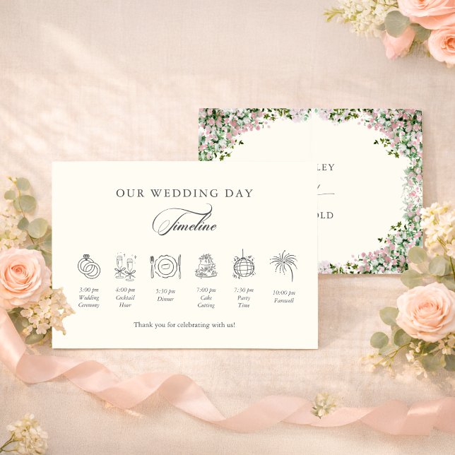Elegant Blush Garden Wedding Timeline Tilläggskort (Skapare uppladdad)