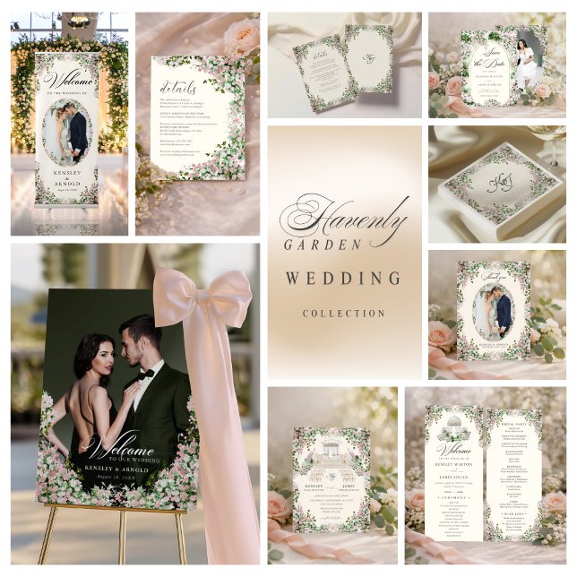 Elegant Blush Garden Wedding Timeline Tilläggskort (Skapare uppladdad)