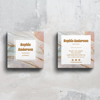 Elegant Blush & Gold Marble Square Business Card Fyrkantigt Visitkort