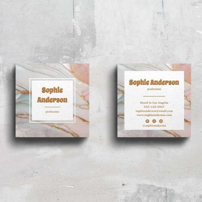 Elegant Blush & Gold Marble Square Business Card Fyrkantigt Visitkort (Skapare uppladdad)