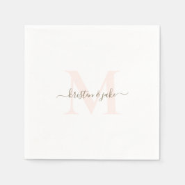 Elegant Blush & Gold Monogram Swash Wedding Pappersservett
