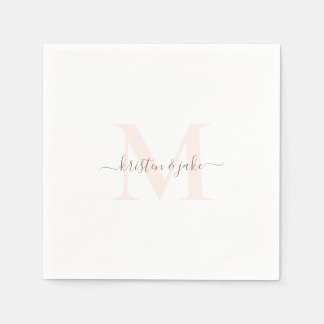 Elegant Blush & Gold Monogram Swash Wedding Pappersservett (Framsidan)