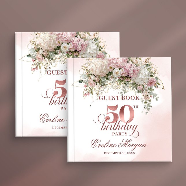 Elegant Blush Greenery 50-årsfirande Gästbok (Elegant Blush Greenery 50th Birthday Guest Book)