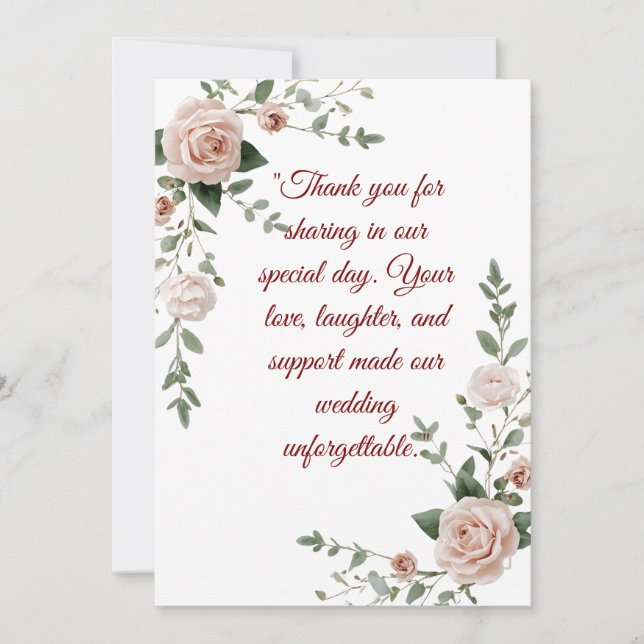 Elegant Blush & Greenery Bröllop Tackkort |  Tack Kort (Framsida)