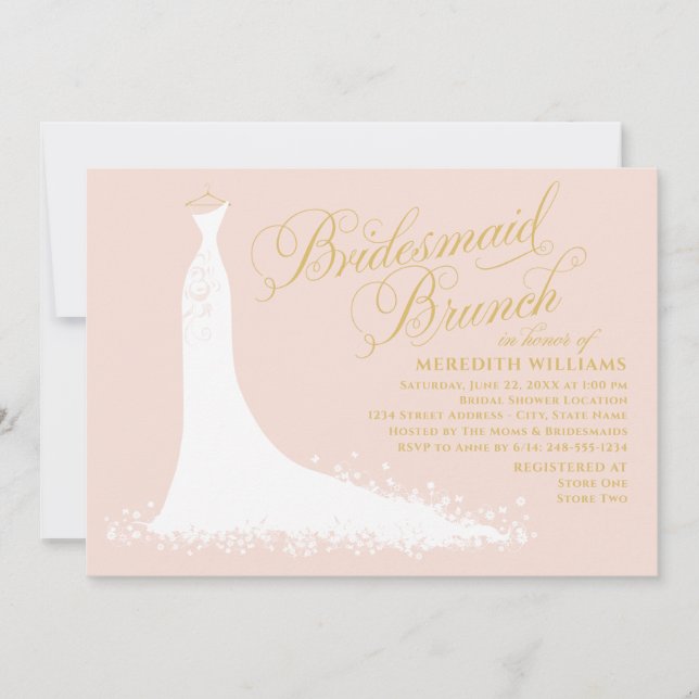 Elegant Blush Guld Klänning Brudtärna Brunch Inbjudningar (Framsida)
