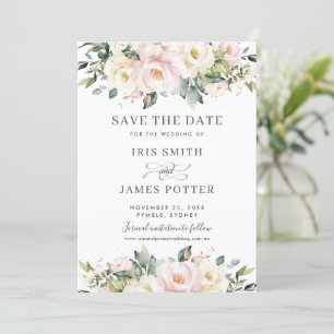 Elegant Blush Ivory Blommig Bröllop Spara Datum-ko Inbjudningar