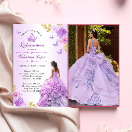 Elegant Blush Lila Blommig Quinceañera Inbjudan