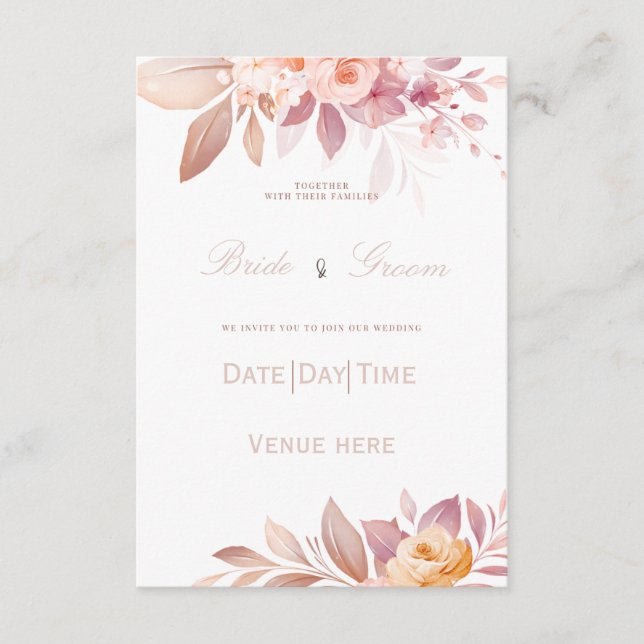 : Elegant Blush & Peach Rose Bröllopsinbjudan Inbjudningar (Framsida)