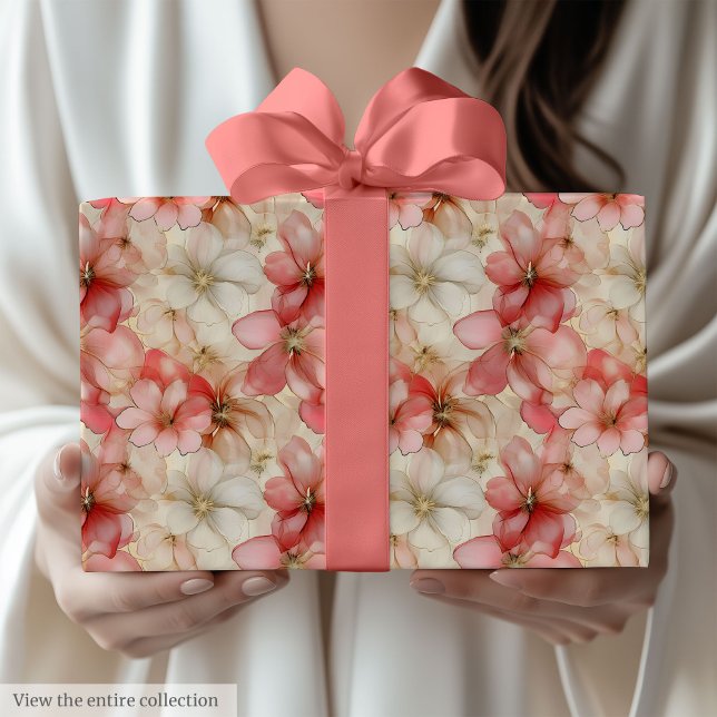 Elegant blush pink and gold floral birthday wrap presentpapper (Elegant blush pink and gold floral birthday wrap)