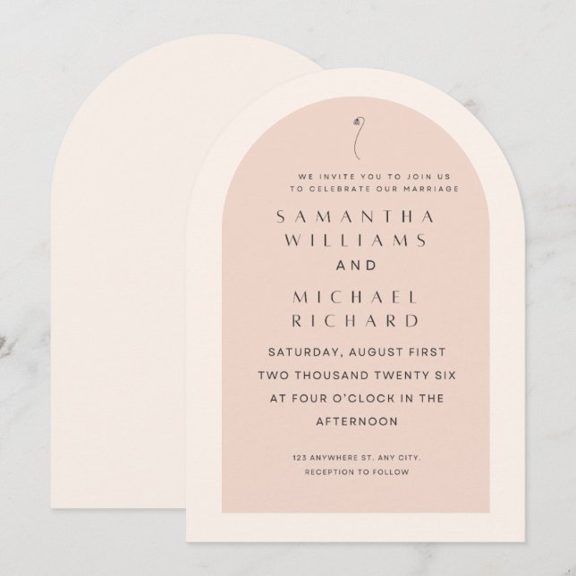 Elegant Blush Pink Arch Wedding Invitation - Custo Inbjudningar (Fram/baksida)
