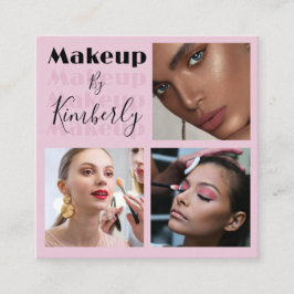 Elegant Blush Pink Black Script 3 Photo Fyrkantigt Visitkort