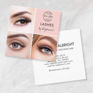 Elegant Blush Pink Black Script 3 Photo Lashes Fyrkantigt Visitkort