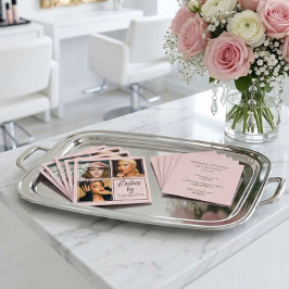 Elegant Blush Pink Black Script 3 Photo Lashes Fyrkantigt Visitkort