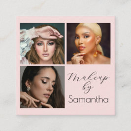 Elegant Blush Pink Black Script 3 Photo Makeup Fyrkantigt Visitkort