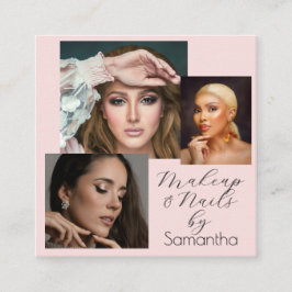 Elegant Blush Pink Black Script 3 Photo Makeup  Fyrkantigt Visitkort