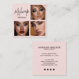 Elegant Blush Pink Black Script 3 Photo Makeup  Fyrkantigt Visitkort