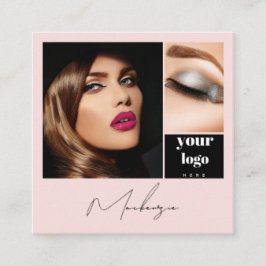 Elegant Blush Pink Black Script 3 Photo Makeup Fyrkantigt Visitkort