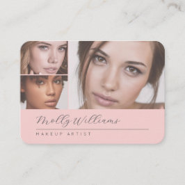 Elegant Blush Pink Black Script 3 Photo Makeup Visitkort