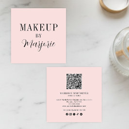 Elegant Blush Pink Black Script QR Code Makeup Fyrkantigt Visitkort