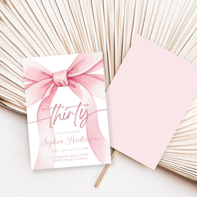 Elegant Blush Pink Bow 30th Birthday Inbjudningar (Skapare uppladdad)