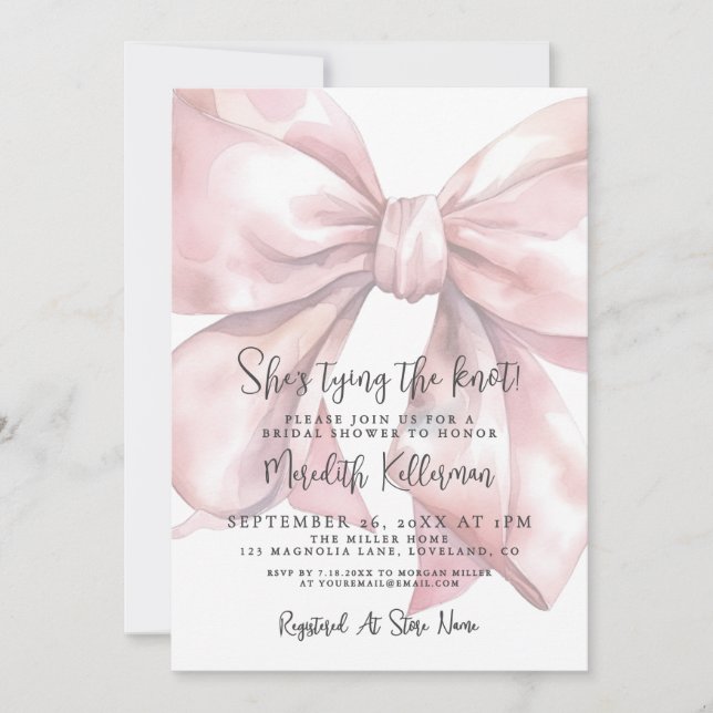 Elegant Blush Pink Bow Bridal Shower Inbjudningar (Framsida)
