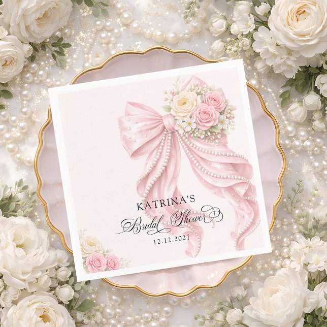 Elegant Blush Pink Bow Bridal Shower Pappersservett (Skapare uppladdad)