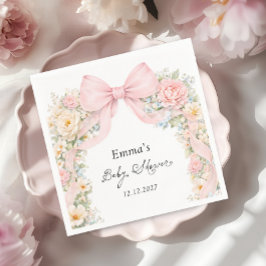 Elegant Blush Pink Bow Floral Baby Shower Pappersservett