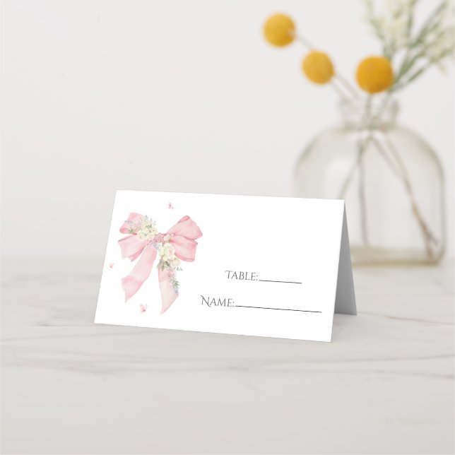 Elegant Blush Pink Bow Floral  Place Card Placeringskort (Framsida)