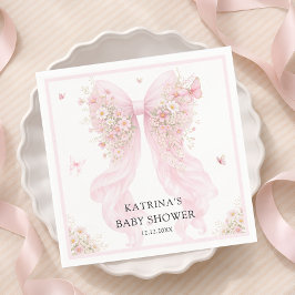 Elegant Blush Pink Bow Wildflower Baby Shower Pappersservett
