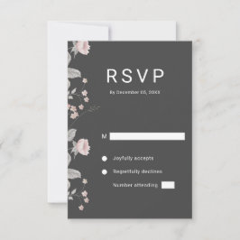 Elegant Blush Pink & Dark Grey Floral Wedding OSA Kort
