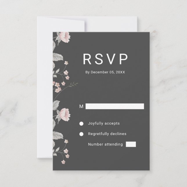 Elegant Blush Pink & Dark Grey Floral Wedding OSA Kort (Framsida)