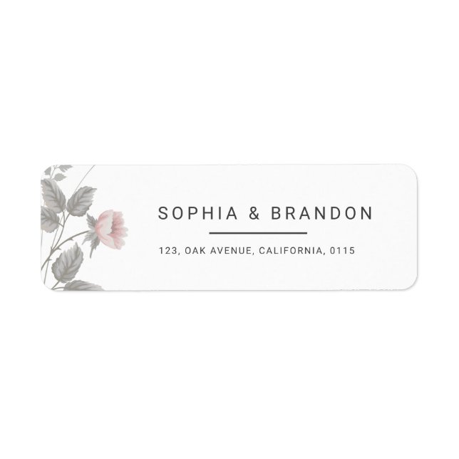 Elegant Blush Pink & Dark Grey Floral Wedding  Returadress Etikett (Framsidan)