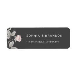 Elegant Blush Pink & Dark Grey Floral Wedding  Returadress Etikett
