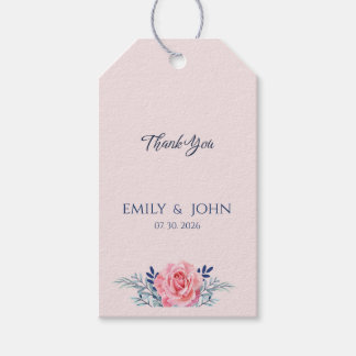 Elegant Blush Pink Dusty Blue Floral wedding Favor Presentetikett
