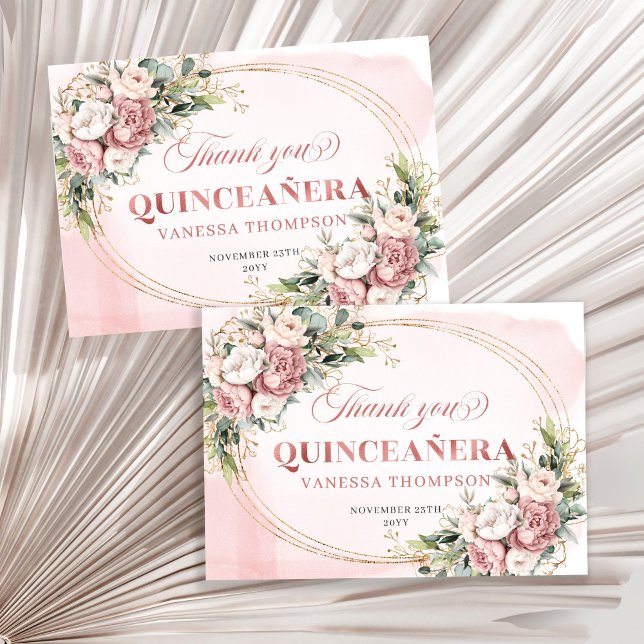 Elegant Blush Pink Eucalyptus Boho Quince Thanks Tack Kort (Elegant Blush Pink Eucalyptus Boho Quince Thank You Card)