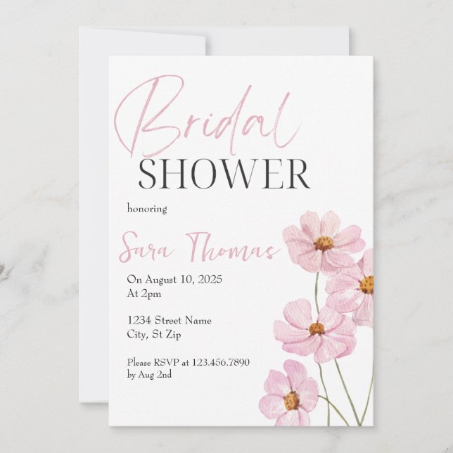 Elegant Blush Pink Floral Bridal Shower Invitation Inbjudningar (Framsida)