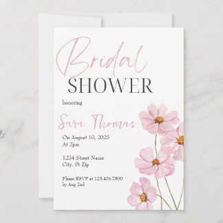 Elegant Blush Pink Floral Bridal Shower Invitation Inbjudningar