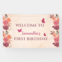 Elegant Blush Pink Floral Butterrfly 1st Birthday 