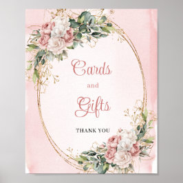 Elegant Blush Pink Floral Gold Glitter Cards Gifts Poster