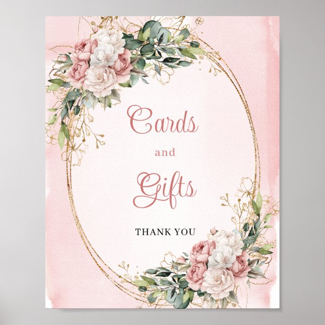 Elegant Blush Pink Floral Gold Glitter Cards Gifts Poster (Framsidan)